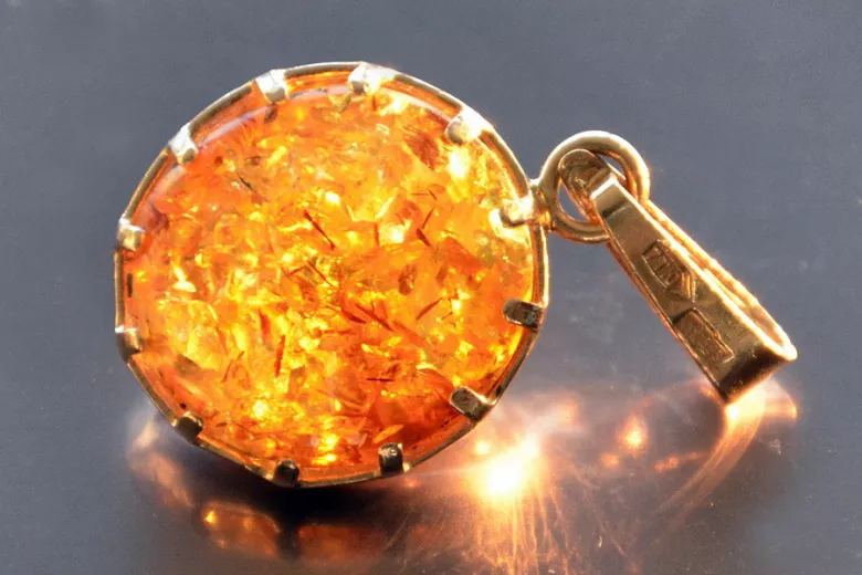 "Pendentif Ambre Vintage en Or Rose 14 Carats 585 d'Origine" vpab001 vpab001